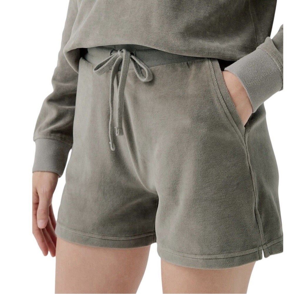 Pact Women's Cotton Velour Shorts Large Shadow Green Comfortable Lounge Wear NEW